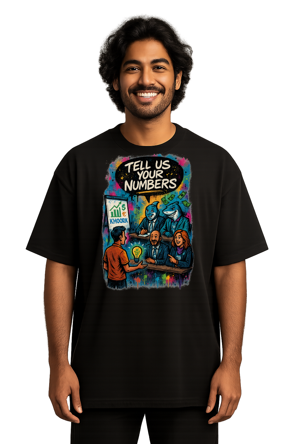 Shark Tank: Tell Us Numbers – Oversized Men T‑Shirt