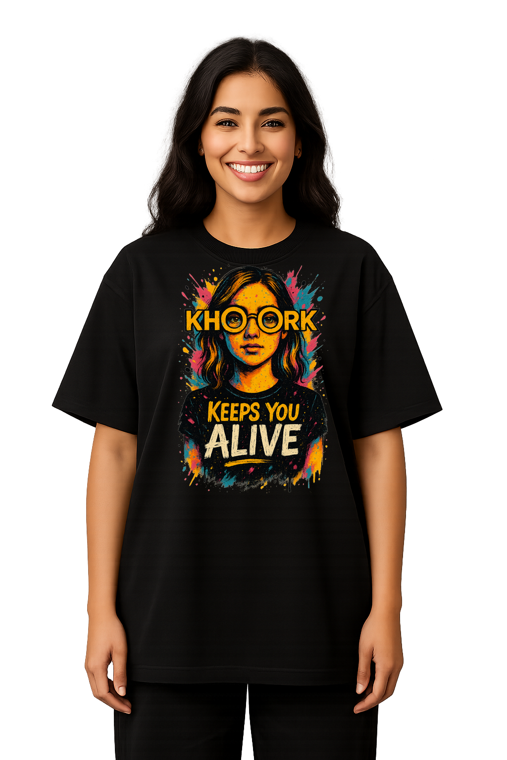Sunglasses Portrait (Female) – Oversized Women T‑Shirt