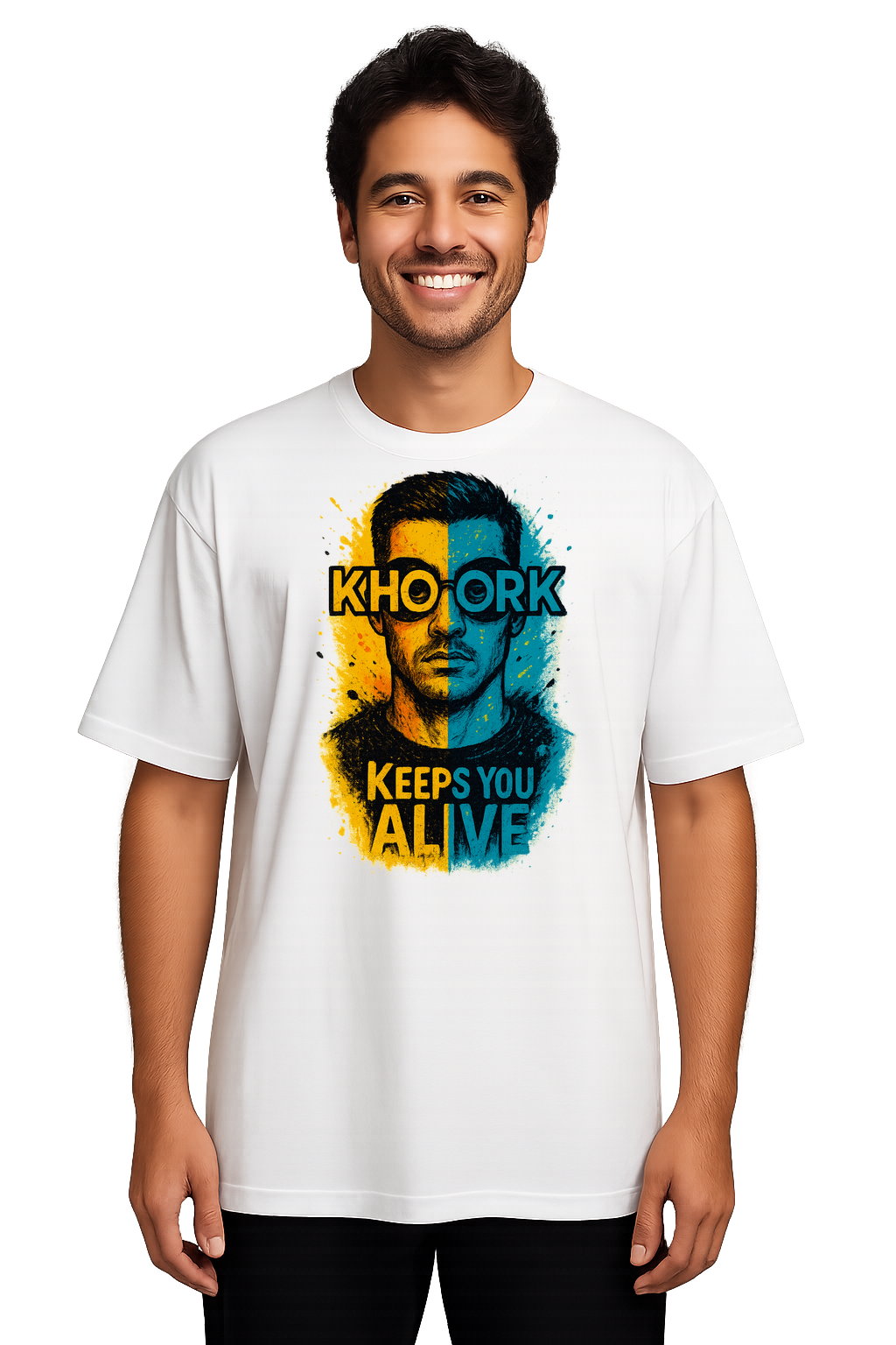 Sunglasses Portrait Symmetry – Oversized Men T‑Shirt - Image 2