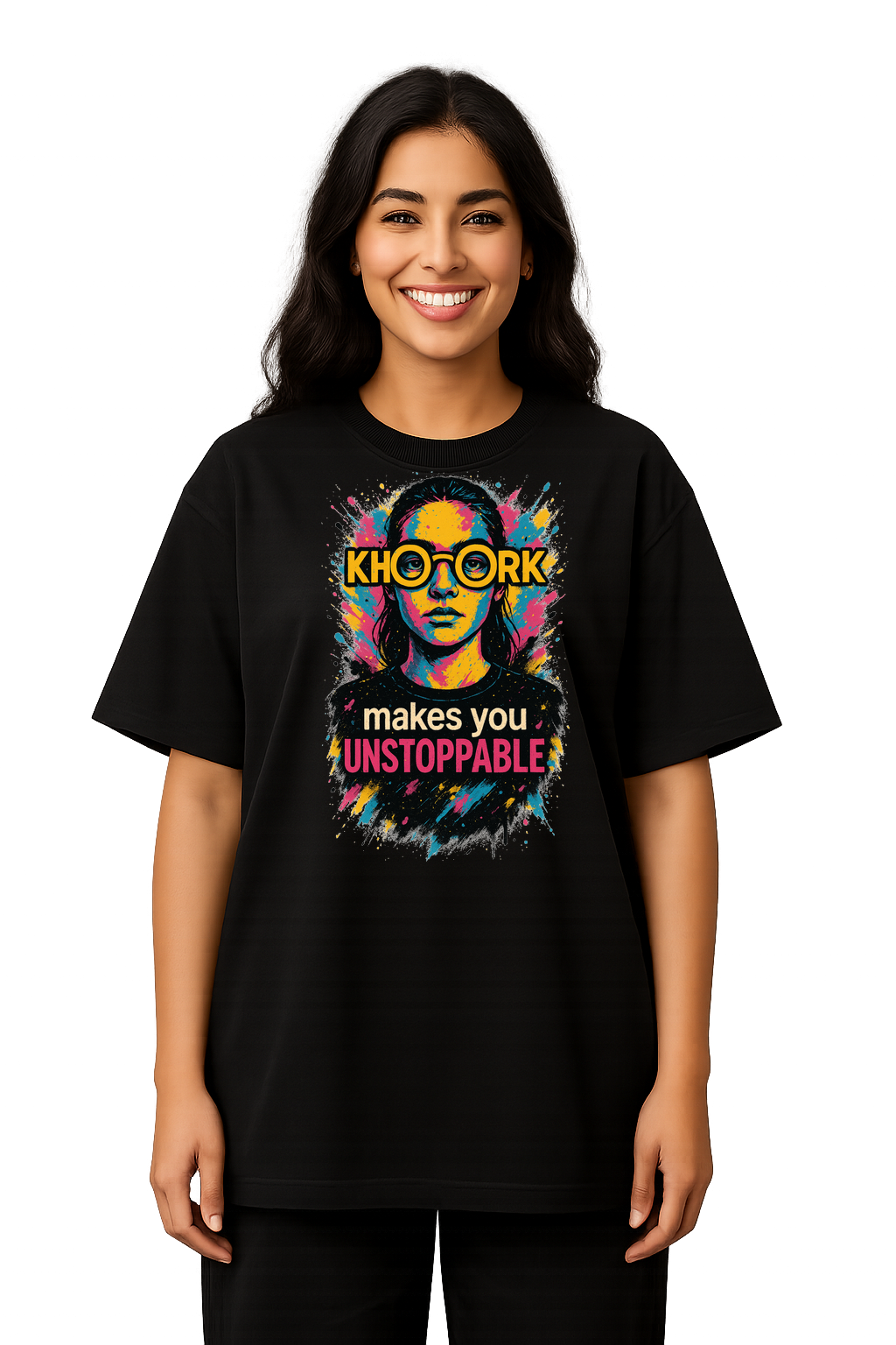 Sunglasses Portrait – Unstoppable (Female) – Oversized Women T‑Shirt