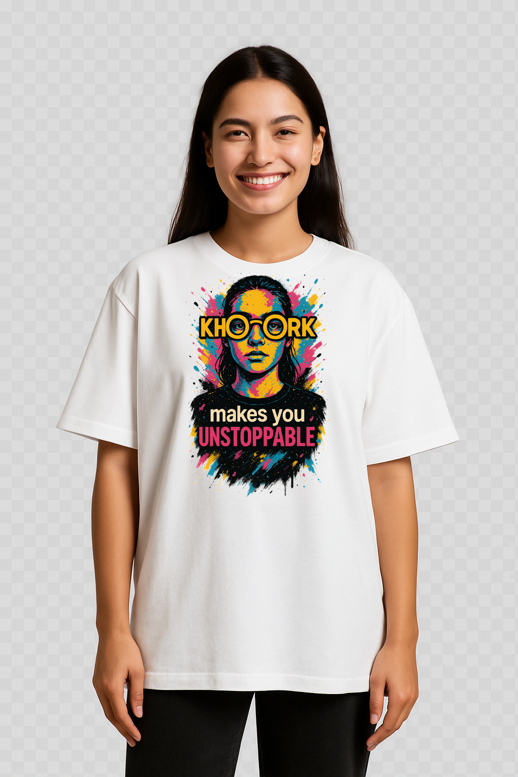 Sunglasses Portrait – Unstoppable (Female) – Oversized Women T‑Shirt - Image 2