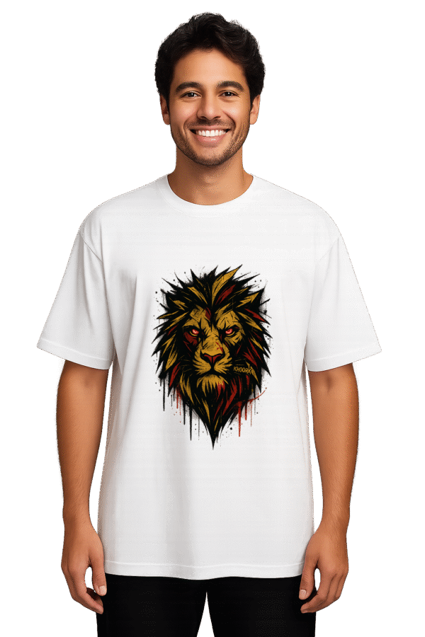Men Oversized T-Shirt – White – Tribal Graffiti Lion Face