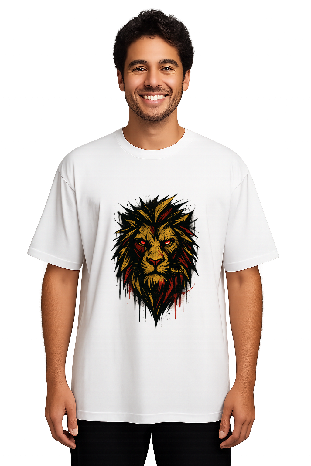 Men Oversized T-Shirt – White – Tribal Graffiti Lion Face