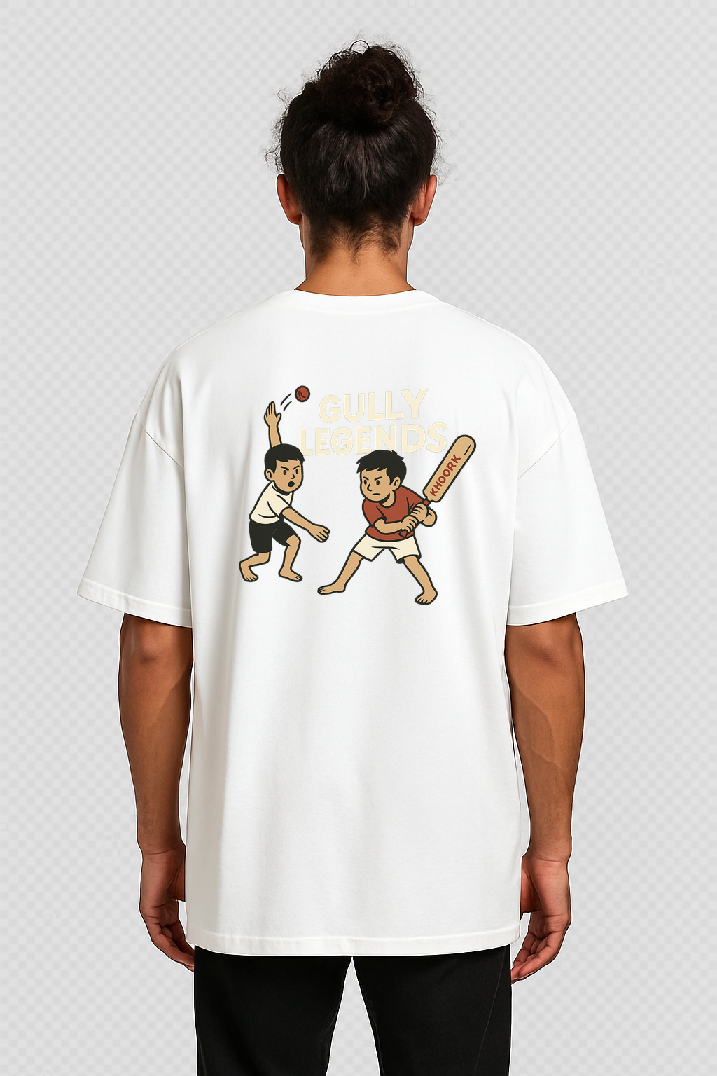 Street Cricket – Men Oversized T-Shirt (White)
