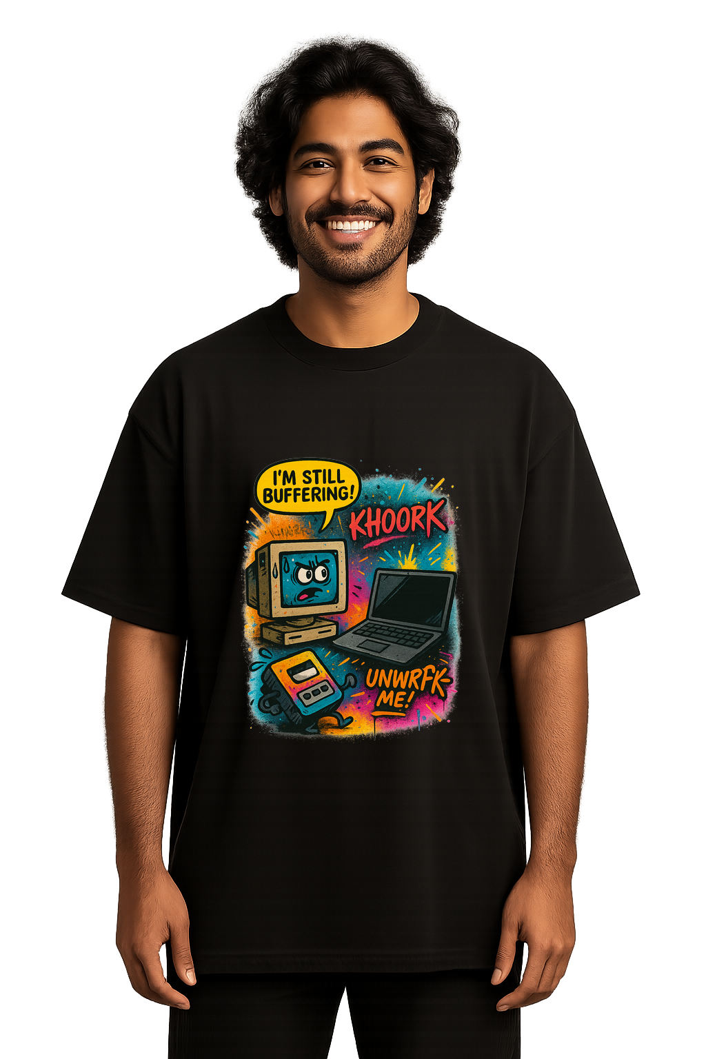 CRT vs Laptop – Men Oversized T-Shirt