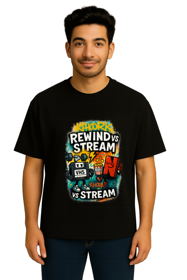 VHS vs Netflix – Men Oversized T-Shirt