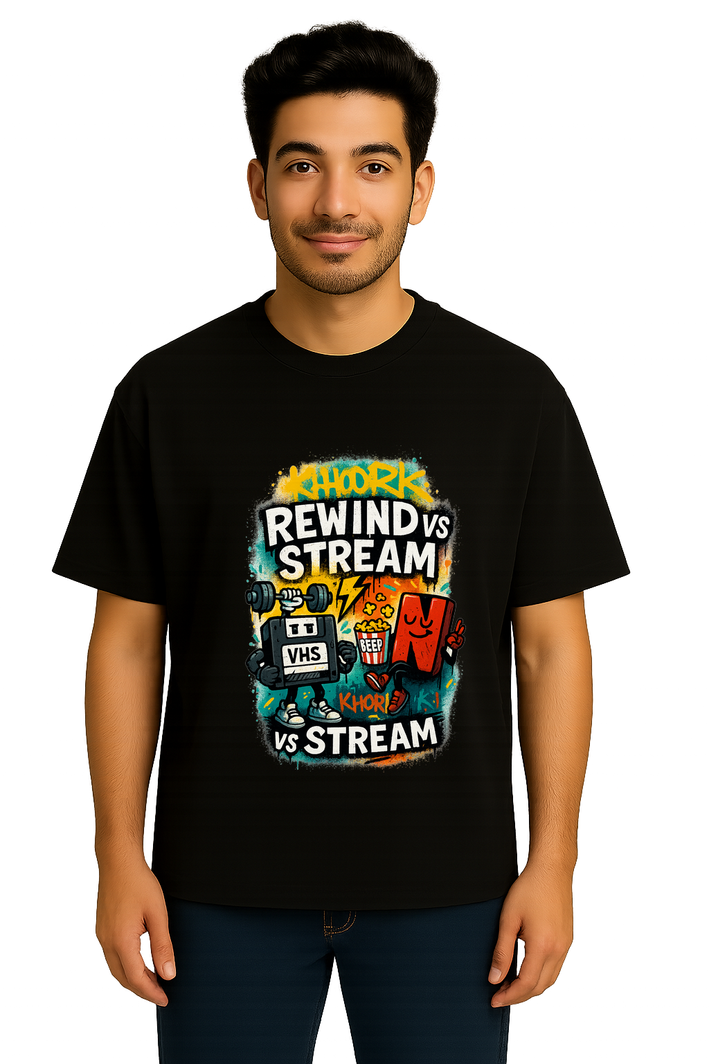 VHS vs Netflix – Men Oversized T-Shirt