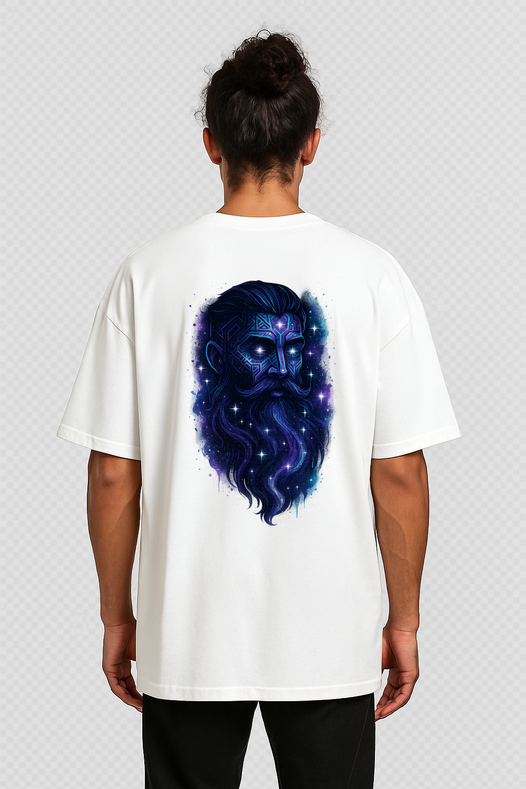 Men Oversized T‑Shirt – Cosmic Bearded Vision (White)