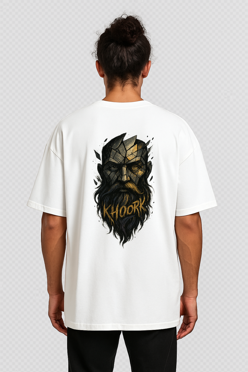 Men Oversized T‑Shirt – Sacred Golden Beard (White)