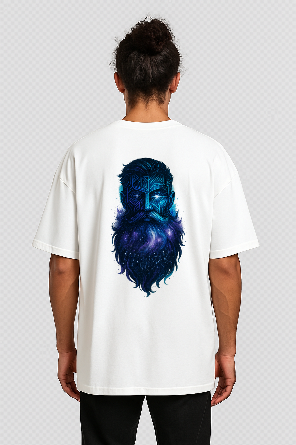 Men Oversized T‑Shirt – Cosmic Bearded Vision (alt) (White)