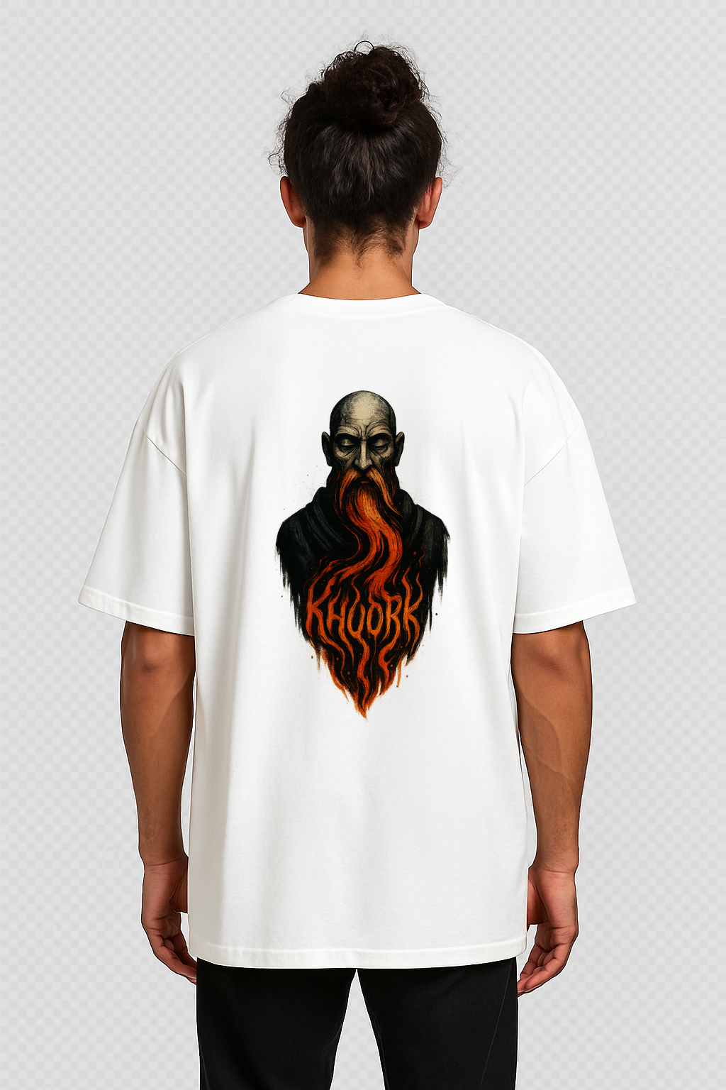 Men Oversized T‑Shirt – Abstract Bearded Flow (alt) (White)
