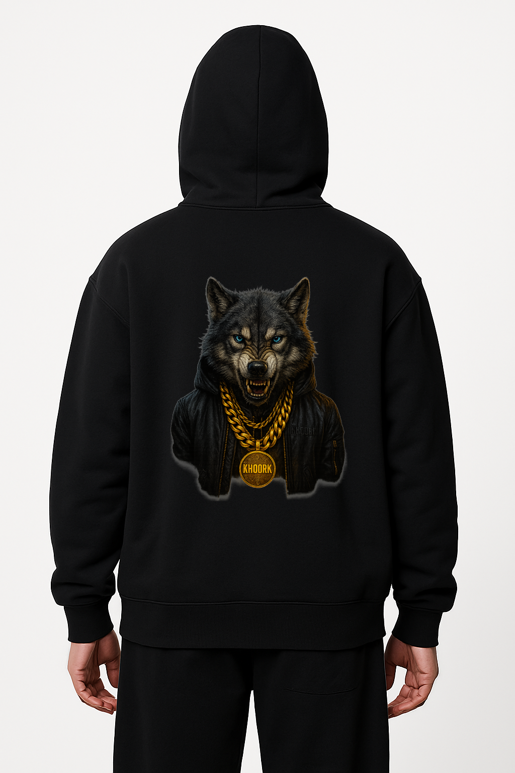 Men Hoodie – Oversized – Black – Wolf Streetwear