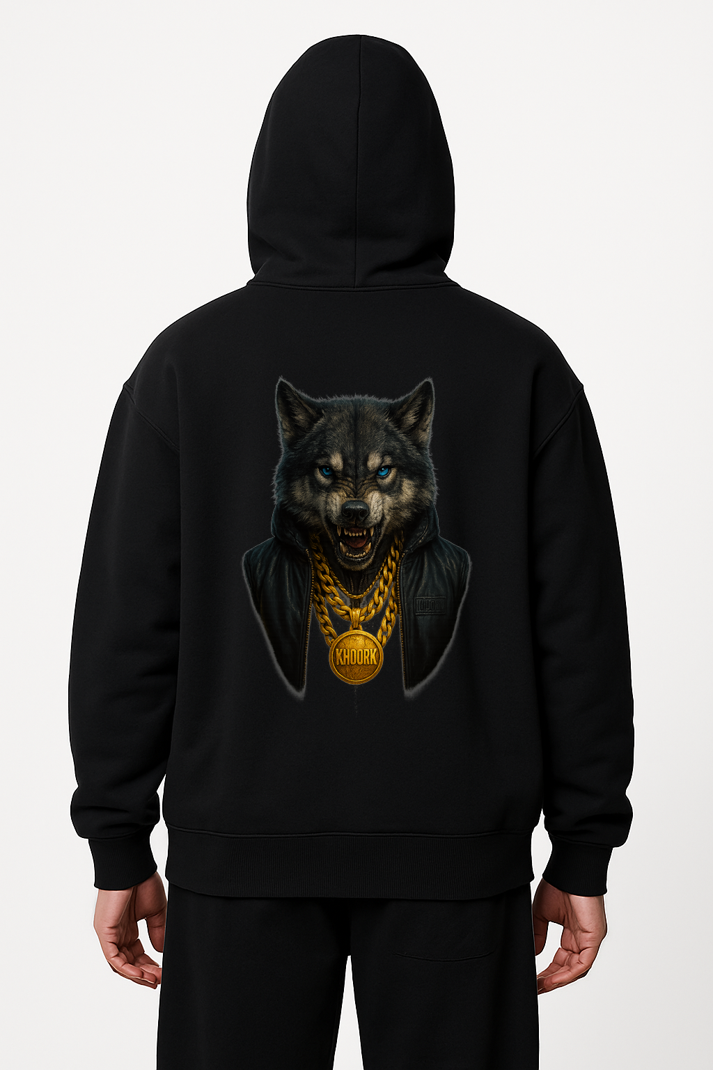 Men Hoodie – Oversized – Black – Wolf Streetwear (Alt)