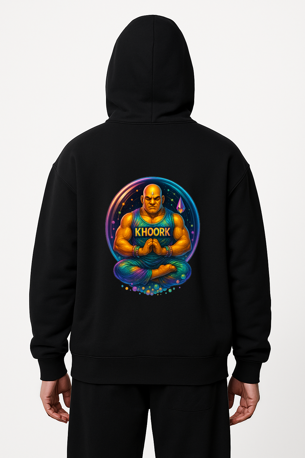 Men Hoodie – Oversized – Black – Neon Monk Orb
