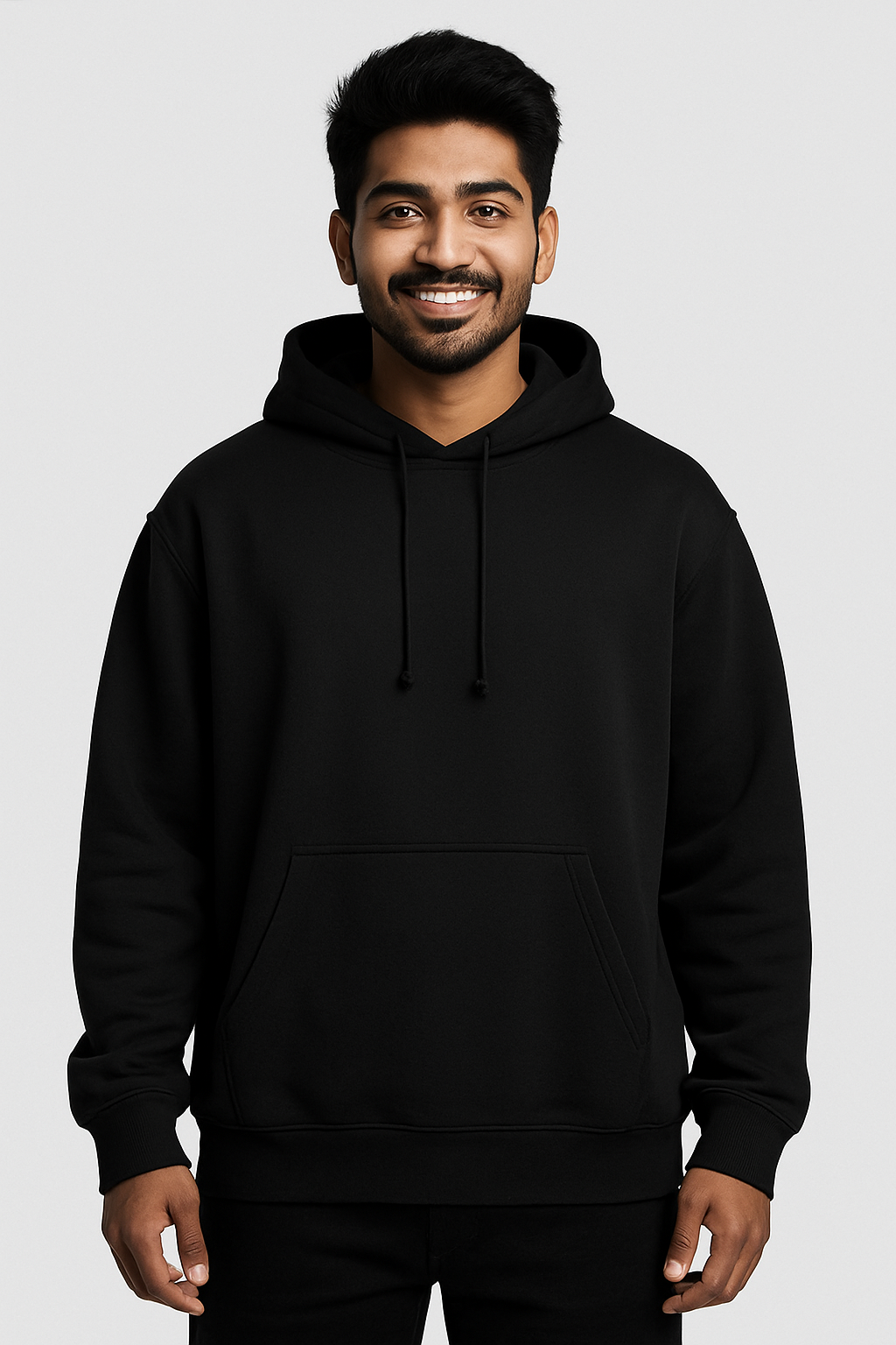 Men Hoodie – Oversized – Black – Cyber Elephant Orb - Image 2