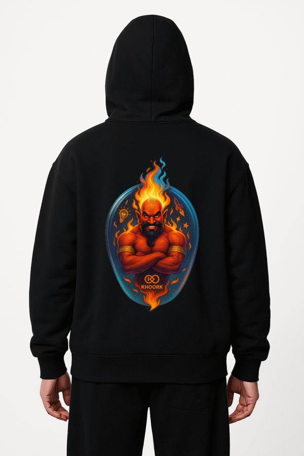 Men Hoodie – Oversized – Black – Fire Djinn Orb