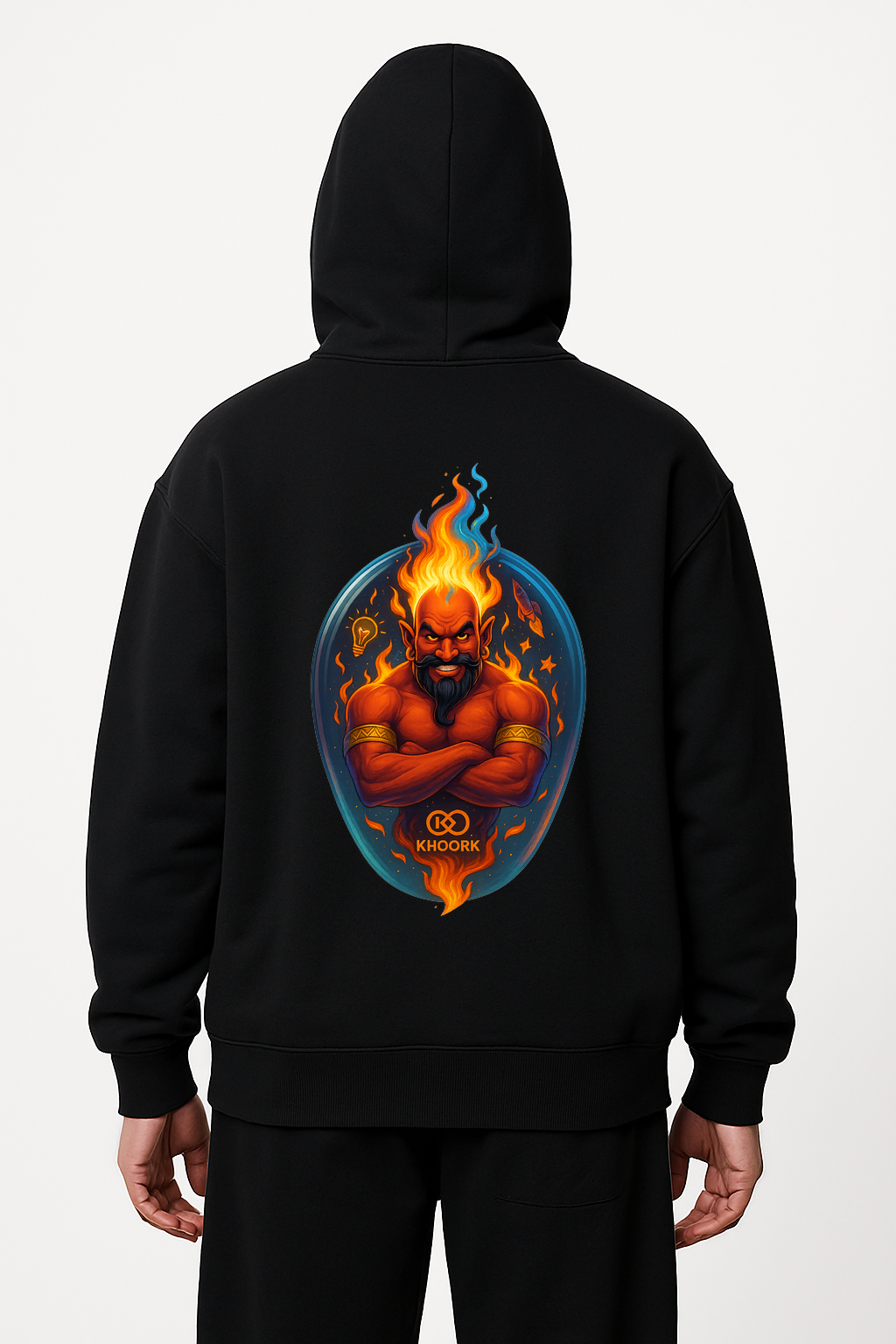 Men Hoodie – Oversized – Black – Fire Djinn Orb