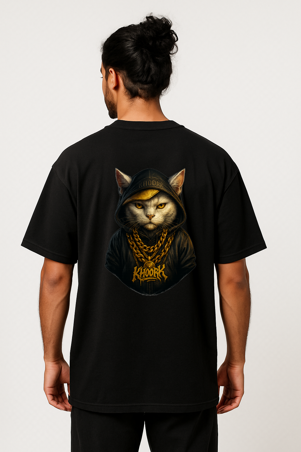 White Cat Hip-Hop – Men Oversized T-Shirt (Black)