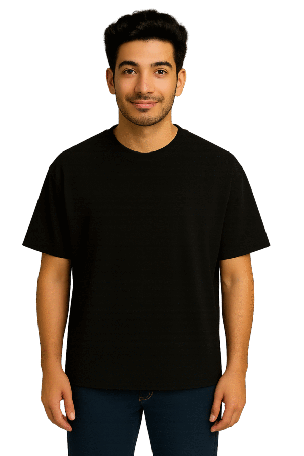 Cyber Elephant Orb – Men Oversized T-Shirt (Black) - Image 2
