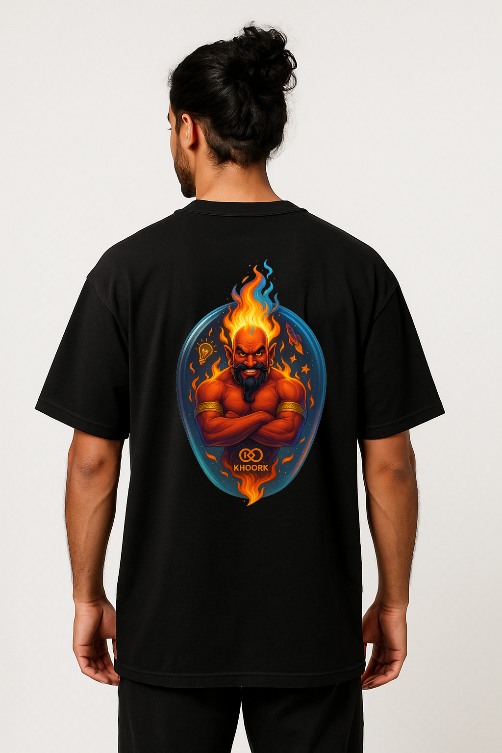 Fire Djinn Orb – Men Oversized T-Shirt (Black)