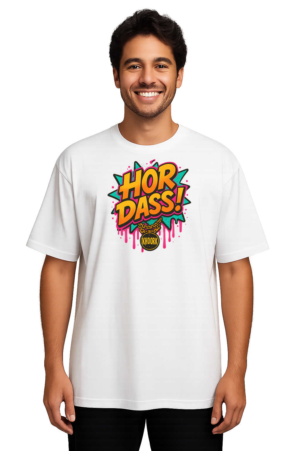 Men Oversized T-Shirt – Hor Dass Graffiti (White)