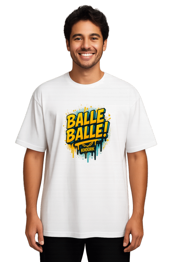 Men Oversized T-Shirt – Balle Balle Graffiti (White)