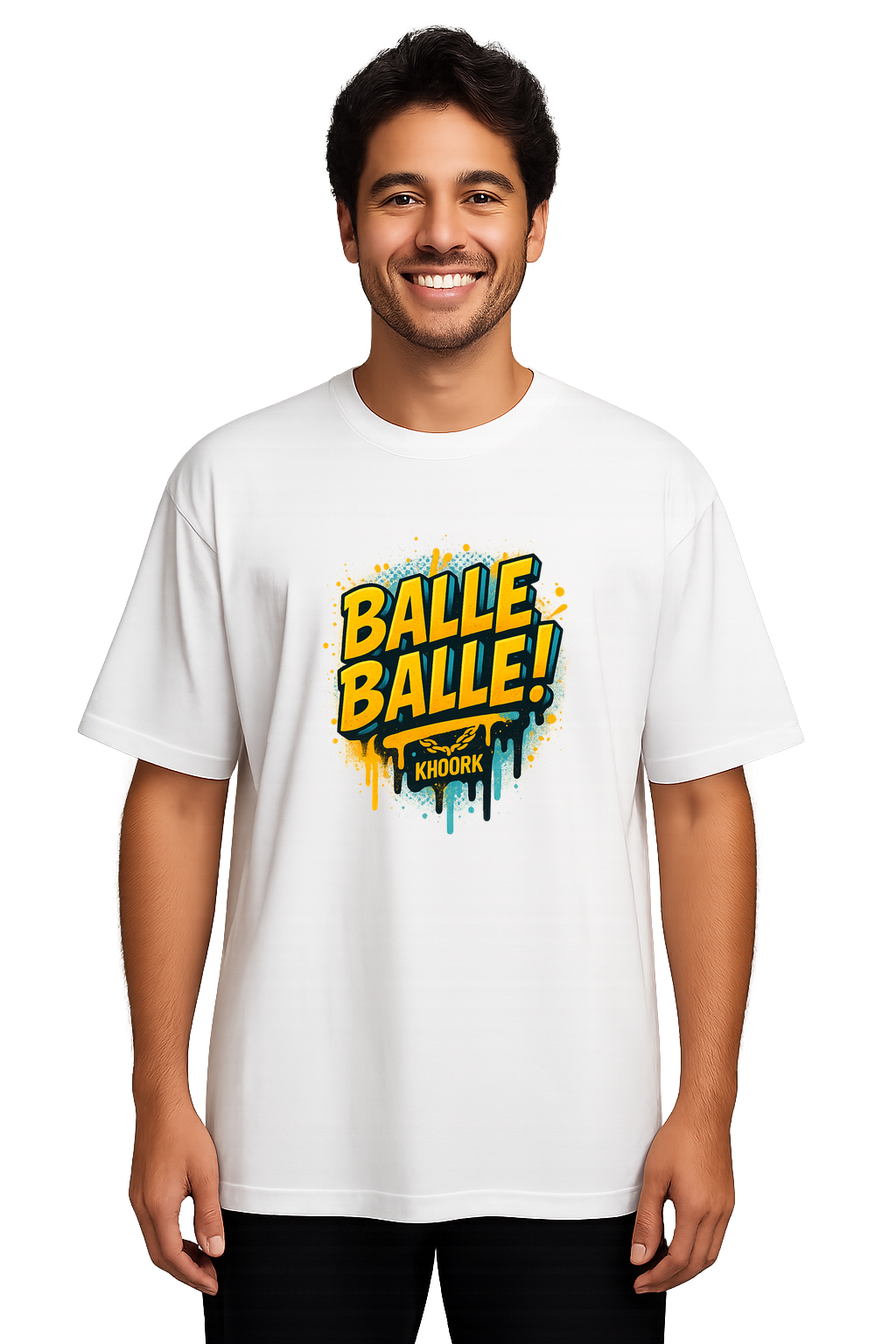 Men Oversized T-Shirt – Balle Balle Graffiti (White)