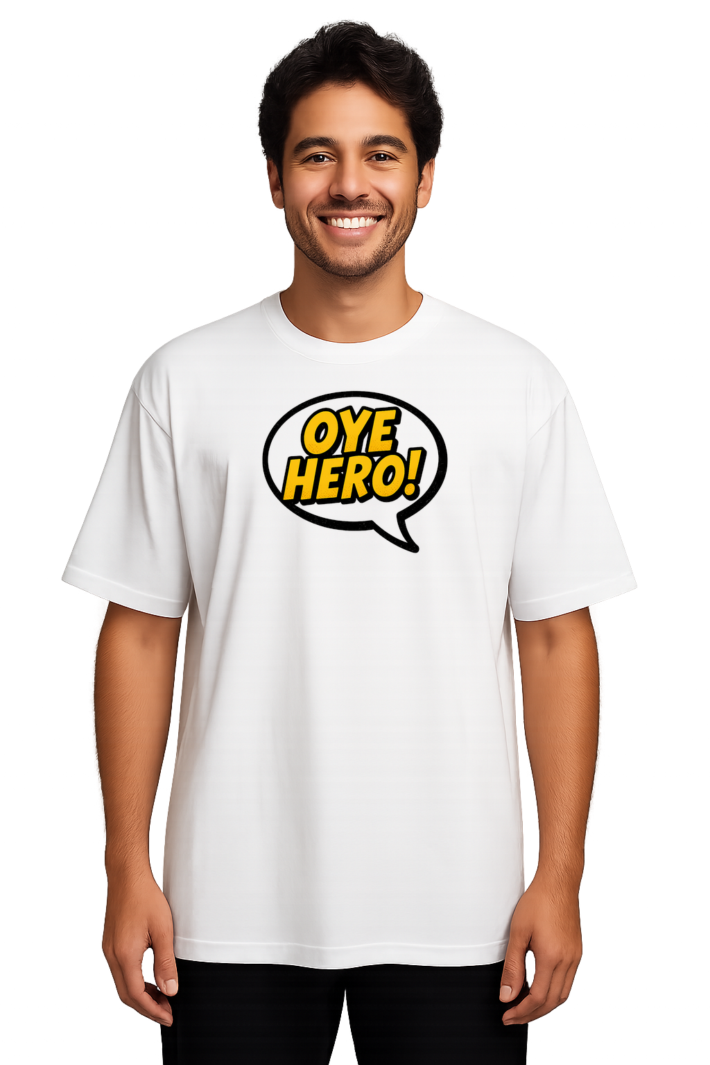 Men Oversized T-Shirt – Oye Hero Bubble (White)