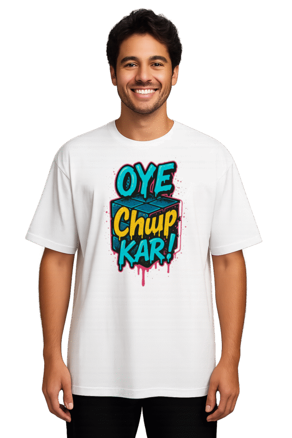 Men Oversized T-Shirt – Oye Chup Graffiti (White)