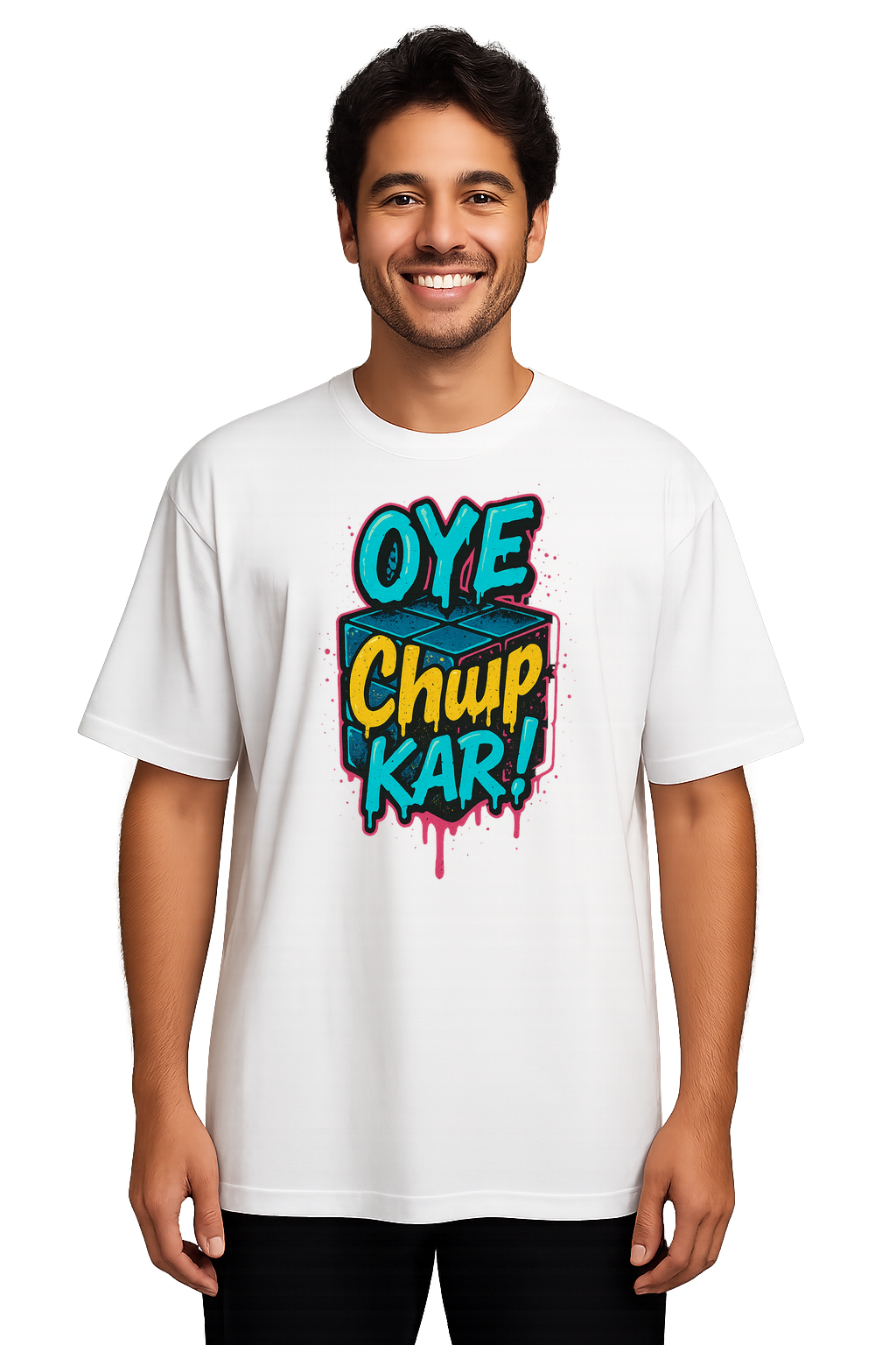 Men Oversized T-Shirt – Oye Chup Graffiti (White)