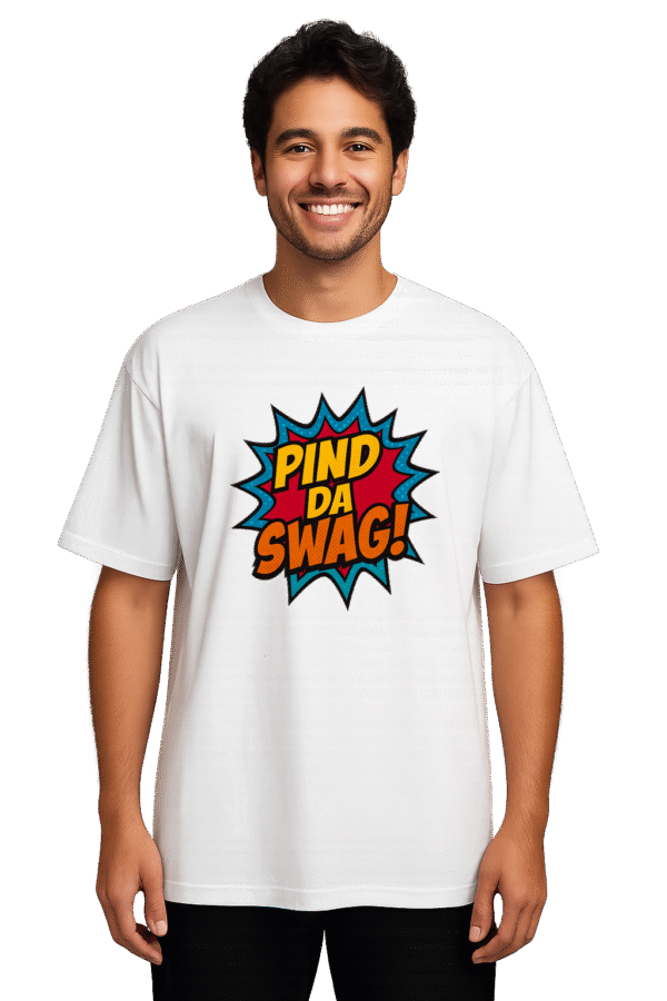 Men Oversized T-Shirt – Pind Swag Burst (White)