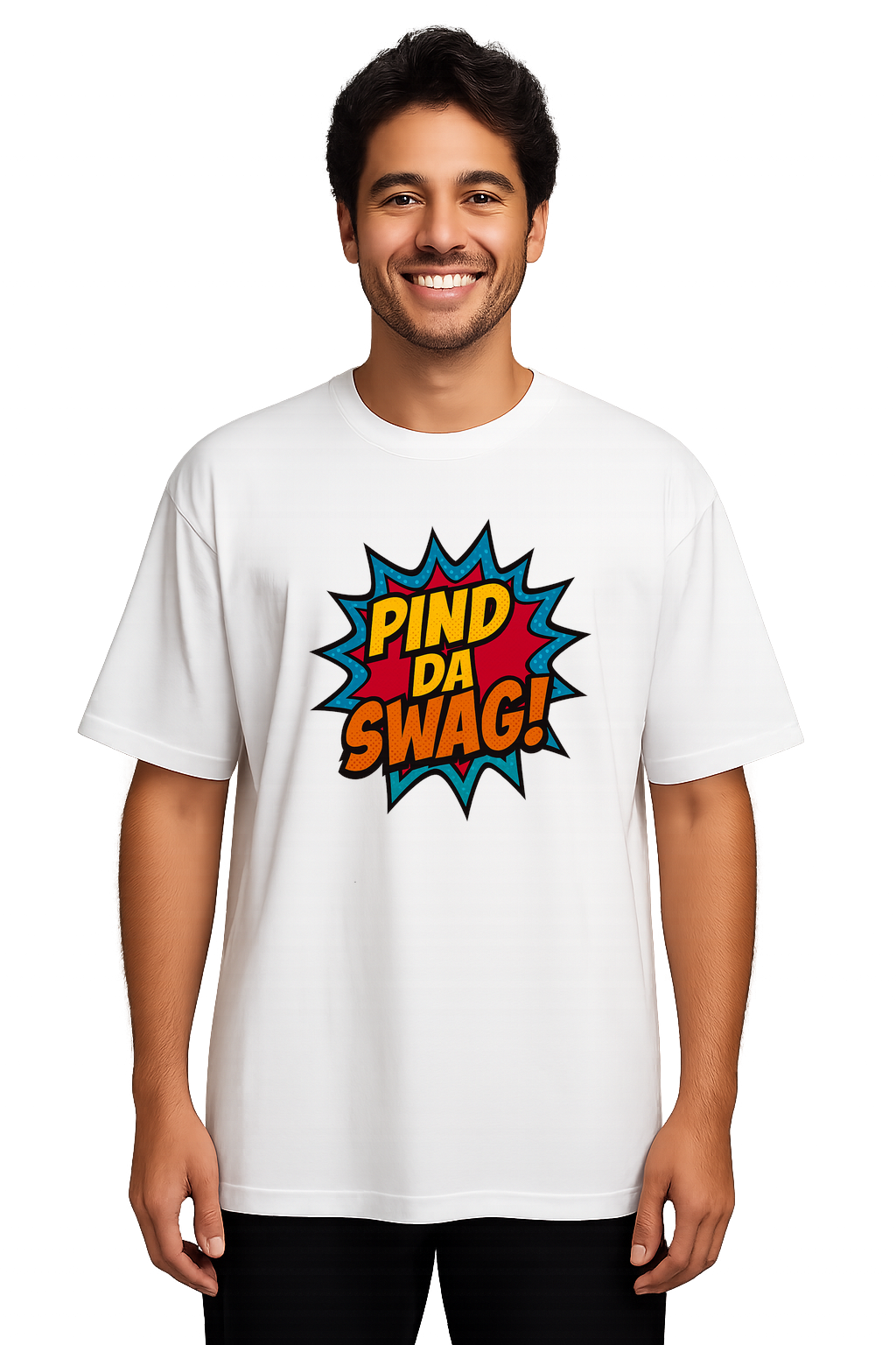 Men Oversized T-Shirt – Pind Swag Burst (White)