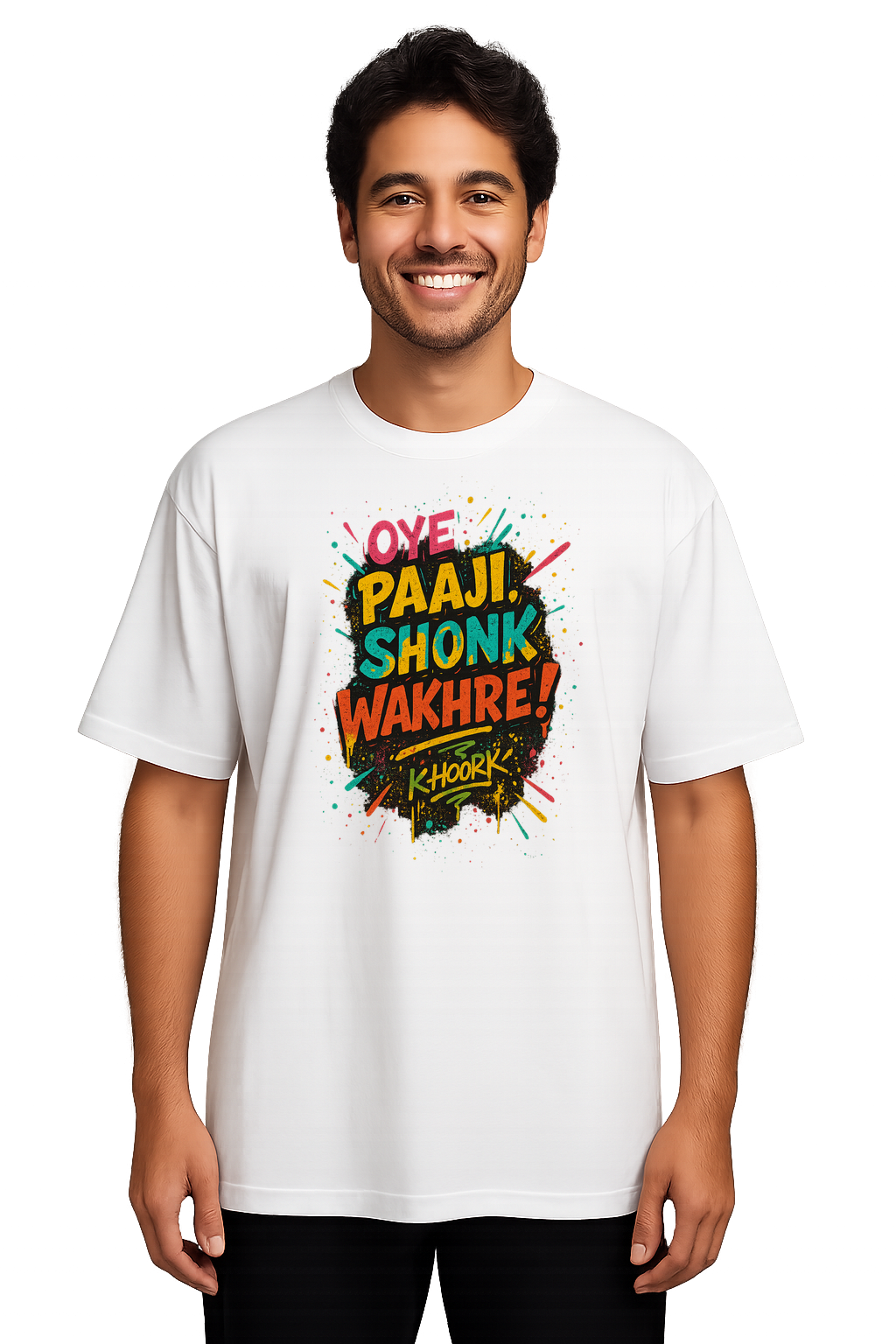 Men Oversized T-Shirt – Paaji Shonk Graffiti (White)